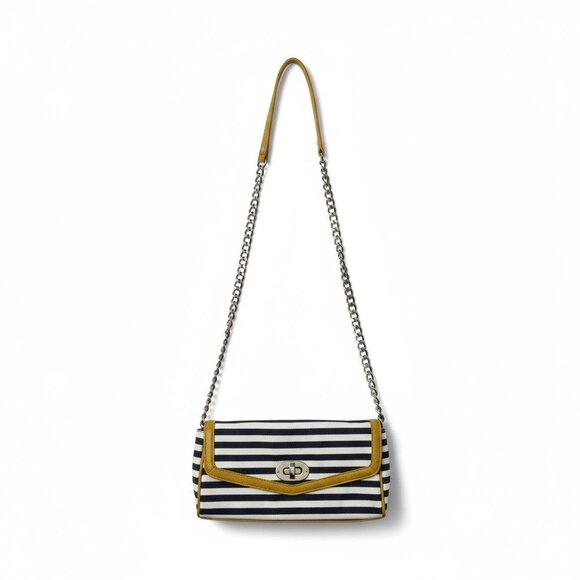 Aldo Womens Handbag Size M Navy White Yellow Striped Crossbody Clutch Purse 12x6 - Picture 1 of 10